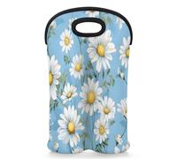 Mintoprints White Daisy - Bolsa de neopreno para 2 botellas, soporte para botellas de vino, bolsa de neopreno para viajes, pícnic, fiesta
