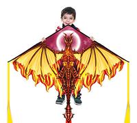 Mint's Colorful Life Dragón para niños y adultos - Cometa de playa grande fácil de volar con cuerda de 300 pies y mango (dragón de fuego)