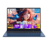 MINTUNTUN - Laptop para juegos de 16 pulgadas 2025, N150 (hasta 3.6 GHz), 16 GB de RAM 1 TB SSD, gráficos UHD (1 GHz) con pantalla Win 11 Pro, pantalla FHD 1900 x 1200, WiFi 5 BT 4.2, 6000 mAh