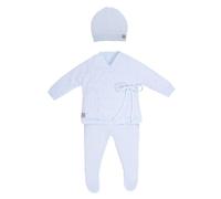MINUTUS Conjunto Bebé Aire con Gorro, Primera Puesta, Ropa Recién Nacido, Jersey y Polaina 100% Algodón, 3 Piezas (Celeste, 0-1 mes (50 a 56cm))