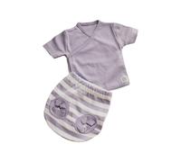 MINUTUS Conjunto Bebé Ranita y Jersey Manga Corta Rayas, Primera Puesta, Ropa Recién Nacido, 100% Algodón, 2 Piezas (Malva, 0-1 mes (50 a 56 cm))