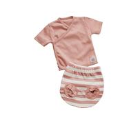 MINUTUS Conjunto Bebé Ranita y Jersey Manga Corta Rayas, Primera Puesta, Ropa Recién Nacido, 100% Algodón, 2 Piezas (Rosa Empolvado, 0-1 mes (50 a 56 cm))