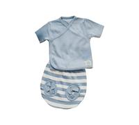 MINUTUS Conjunto Bebé Ranita y Jersey Manga Corta Rayas, Primera Puesta, Ropa Recién Nacido, 100% Algodón, 2 Piezas (Celeste, 1-3 meses (56 a 62cm))
