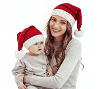 MinXin 2 Gorros de Papá Noel, 2 Tamaños Gorros Navideños Rojos, Gorro de Santa Claus, Christmas Hat, Disfraz Papa Noel Adultos y Niños, Decoraciones de Navidad