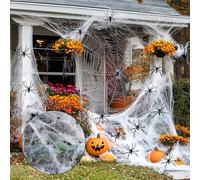 MinXin Telaraña de Halloween, 200g Telaraña Elástica con 40 Arañas, Gran Tamaño Cubierta1000 Pies Cuadrados, para Casa Embrujada, Interior y Exterior, Jardín, Decoraciones de Fiesta de Halloween