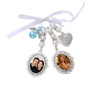 MINXLTD Abalorios Personalizados For Fotos De Ramo De Boda, 1 Colgante Floral Personalizado Con Perla Y Lazo, Siempre Estás En Mi Corazón, Decoraciones Conmemorativas For Fiesta Compromiso(1photo)