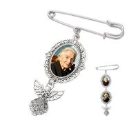MINXLTD Broche Conmemorativo Personalizado Con Dije De Ángel, Colgante De Foto Personalizado For Ramo Novia Y Novio, Marco Filigrana Ovalado Plateado, Regalo Recuerdo Personalizable For Estudiantes