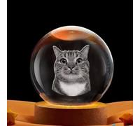MINXLTD Luz LED Redonda Personalizada Con Foto Grabada De Mascota En Cristal, Retrato 2D Personalizado En Cristal, Regalo For La Pérdida De Una Mascota(8 cm)