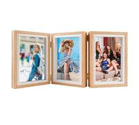 Minxulan Marco de Fotos con 3 Imágenes para 10x15cm, Plegable Marcos Fotos, Marco de Madera, Marcos de Collage para Hogar, Oficina o Boda, Regalo para Familiares y Amigos