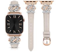 Minyee Correa de cuero con nudo celta compatible con Apple Watch Band de 38/40/41/42 mm para mujer, elegante hebilla entrelazada, correa de cuero fina de alta calidad para iWatch Series 10 9 Ultra SE