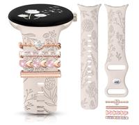 Minyee Correas grabadas florales compatibles con Google Pixel Watch 3 de 41 mm/2/1 para mujer, bonitas correas deportivas de silicona suave con lazo decorativo para Pixel Watch 2 (con correa
