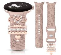 Minyee Correas grabadas florales compatibles con Google Pixel Watch 3 de 41 mm/2/1 para mujer, bonitas correas deportivas de silicona suave con lazo decorativo para Pixel Watch 2 (con correa
