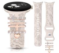 Minyee Correas grabadas florales compatibles con Google Pixel Watch 3 de 41 mm/2/1 para mujer, bonitas correas deportivas de silicona suave con lazo decorativo para Pixel Watch 2 (con correa