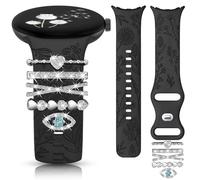 Minyee Correas grabadas florales compatibles con Google Pixel Watch 3 de 41 mm/2/1 para mujer, bonitas correas deportivas de silicona suave con lazo decorativo para Pixel Watch 2 (con correa