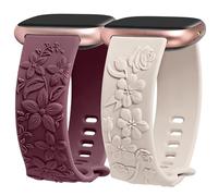 Minyee Paquete de 2 correas grabadas florales compatibles con Fitbit Versa 4/Versa 3/Sense 2/Sense Band para mujer, lindas flores silvestres de silicona en relieve, correa de repuesto para Versa 4