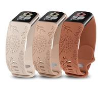 Minyee Paquete de 3 correas grabadas florales compatibles con Fitbit Charge 6/Fitbit Charge 5 bandas para mujer, bonita correa de silicona suave con patrón de flores de diente de león para Charge 6/5