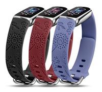 Minyee Paquete de 3 correas grabadas florales compatibles con Fitbit Luxe Band para mujer, correa deportiva de silicona suave, diseño de diente de león, pulsera de verano para Fitbit Luxe/Luxe edición