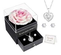 Miofula Rosa Eterna Regalos Originales para Mujer,Flores Preservadas Caja de Regalo con Collar y Aretes,Regalo Aniversario Pareja,Regalo Mujer Cumpleaños,Flor Eterna Regalo Novia Navidad San Valentin