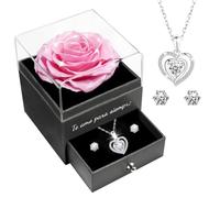 Miofula Rosa Eterna Regalos Originales para Mujer, Flores Preservadas Caja de Regalo con Collar y Aretes, Regalos Navidad Mujer, Regalo Aniversario Mujer Regalo Novia Mama para San Valentin Cumpleaños