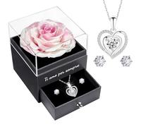 Miofula Rosa preservada con Collar Pendientes, Rosa Eterna Te Amo Rosa con Collar Regalos para Novia Mama Esposa en Navidad Aniversario Cumpleaños