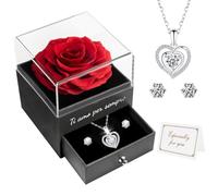 Miofula Rosa preservada con Collar Pendientes, Rosa Eterna Te Amo Rosa con Collar Regalos para Novia Mama Esposa en Navidad Aniversario Cumpleaños (Rojo)
