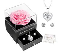 Miofula Rosa preservada con Collar Pendientes, Rosa Eterna Te Amo Rosa con Collar Regalos para Novia Mama Esposa en Navidad Aniversario Cumpleaños (Rosado)