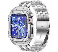 MioHHR Caja de reloj de acero inoxidable con correas compatible con Apple Watch Band de 46 mm, cubierta de metal con correas iWatch para Apple Watch Series 10 de 46 mm, color plateado