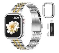 MioHHR Compatible con Apple Watch Band de 42 mm Series 11 10, correa de metal de acero inoxidable sólido para iWatch de 42 mm Series 11 10, plata/dorado
