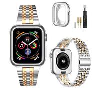 MioHHR Correa compatible con Apple Watch de 49 mm, correa de metal de acero inoxidable sólido para iWatch Ultra 2 1, hombres y mujeres (plata/oro rosa)