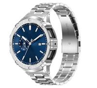 MioHHR Correa de Acero Inoxidable Compatible con Samsung Galaxy Watch 4/5 44mm, Correa de Metal Ajustable y Bumper Protector Robusto para Galaxy Watch 4/5 44mm, para Hombres