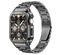 MioHHR Correa de acero inoxidable con funda compatible con Apple Watch Series 8/7(45mm),Correa resistente con funda protectora de metal para iWatch Band Men