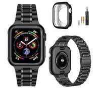 MioHHR Correa de acero inoxidable sólido compatible con Apple Watch de 42 mm (serie 10), correa de metal con funda de TPU suave para iWatch Series 10 de 42 mm, para mujeres y hombres, color negro