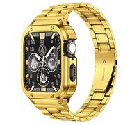 MioHHR Correa de reloj de acero inoxidable con funda compatible con Apple Watch Series 10 de 46 mm, correa resistente con cubierta protectora de metal para iWatch Band para hombre (dorado)