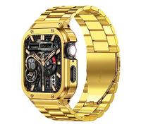 MioHHR Correas de acero inoxidable con funda compatible con Apple Watch de 40 mm y 41 mm, correa de metal para hombres y funda protectora para iWatch Series 8, 7, 6, 5, 4 SE (dorado, 40/41 mm)