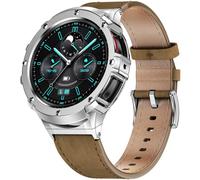 MioHHR Funda de acero inoxidable con correa compatible con Galaxy Watch 4/5, correa de piel auténtica y funda protectora de metal para hombre Samsung Watch 44 mm 2022, marrón