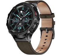 MioHHR Funda de acero inoxidable con correa compatible con Samsung Galaxy Watch 6/5/4 (44 mm), correa de piel auténtica y funda protectora de metal para hombre, marrón café