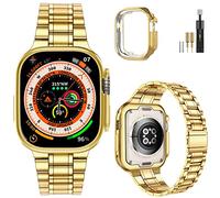 MioHHR Solid Stainless Steel Band Compatible with Apple Watch 49mm, Metal Strap with Soft TPU Case for iWatch Series Ultra/Ultra 2 Women and Men, Gold