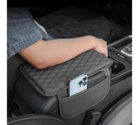 MIOLOE Cubierta universal de cuero para reposabrazos de coche, cubierta de espuma de memoria, funda para reposabrazos con organizador, bolsillos, accesorio interior del coche (negro, estándar)