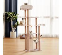 MIOMIDOGI Árbol grande para gatos de 68 pulgadas, torre para gatos de madera maciza de varios niveles con postes rascadores, juguetes divertidos y plataforma de felpa lavable para gatos de interior