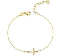 MIONZA Pulsera de oro macizo de 14 quilates con cruz para mujer, pulseras, oro real ajustable lateralmente para mujer, regalo de bautismo cristiano para ella, 18 cm, Oro macizo de 14 quilates, No es