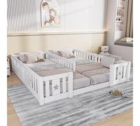 MIOOSUT Cama en el suelo de 90 x 200 cm, cama infantil con barrera, cama montessori, madera maciza, camas dobles, para habitación de niños y niñas, sin colchón (blanco A, 188 x 206 x 40)