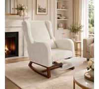 MIOOSUT Silla Mecedora con Reposapiés, Silla Mecedora Sillón Relax con Cojín Lumbar Silla de Balancín con Bolsillo Lateral y Respaldo Silla Mecedora para Dormitorio (Sherpa, Blanco Cremoso)
