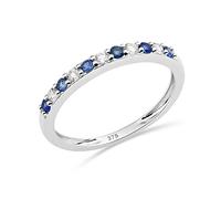 Miore alianza con diamantes y zafiros en oro blanco 9 quilates 375 con 5 diamantes naturales 0,12 quilates alternando con 6 zafiros azules naturales 0,18 quilates.