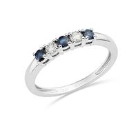 Miore alianza con diamantes y zafiros engastada con 0,13 quilates de diamantes naturales y 0,25 quilates de zafiros azules naturales en oro blanco 9 quilates 375