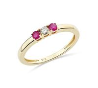 Miore alianza-tresillo con diamantes y rubíes engastada con 0,06 quilates de diamantes naturales y 0,19 quilates de rubíes rojos naturales en oro amarillo 9 quilates 375