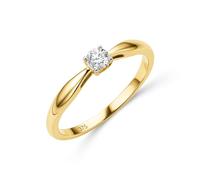 MIORE Anillo de Compromiso de Diamantes para Mujer en Oro Amarillo Macizo 375 9K, con Diamante Solitario 0,15ct, Alianza de Boda Engastada con 4 Puntas Entregada Joyas con Joyero