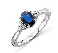 MIORE Anillo de compromiso de mujer de 1.00 ct de zafiro en oro blanco de 9 kt (375) con diamantes brillantes de 0,11 ct