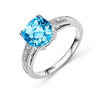 Miore Anillo de compromiso para mujer de oro blanco de 9 quilates (375) con topacio de 2,59 quilates y diamantes brillantes de 0,06 ct, Oro