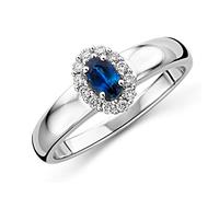 Miore Anillo de compromiso para mujer de oro blanco y zafiro de 9 quilates (375) con diamantes de 0,15 ct, Oro blanco