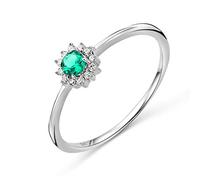 MIORE Anillo de compromiso para mujer de oro blanco zafiro/esmeralda/rubí de 9 quilates (375) con diamantes brillantes 0,05, Oro blanco, Esmeralda